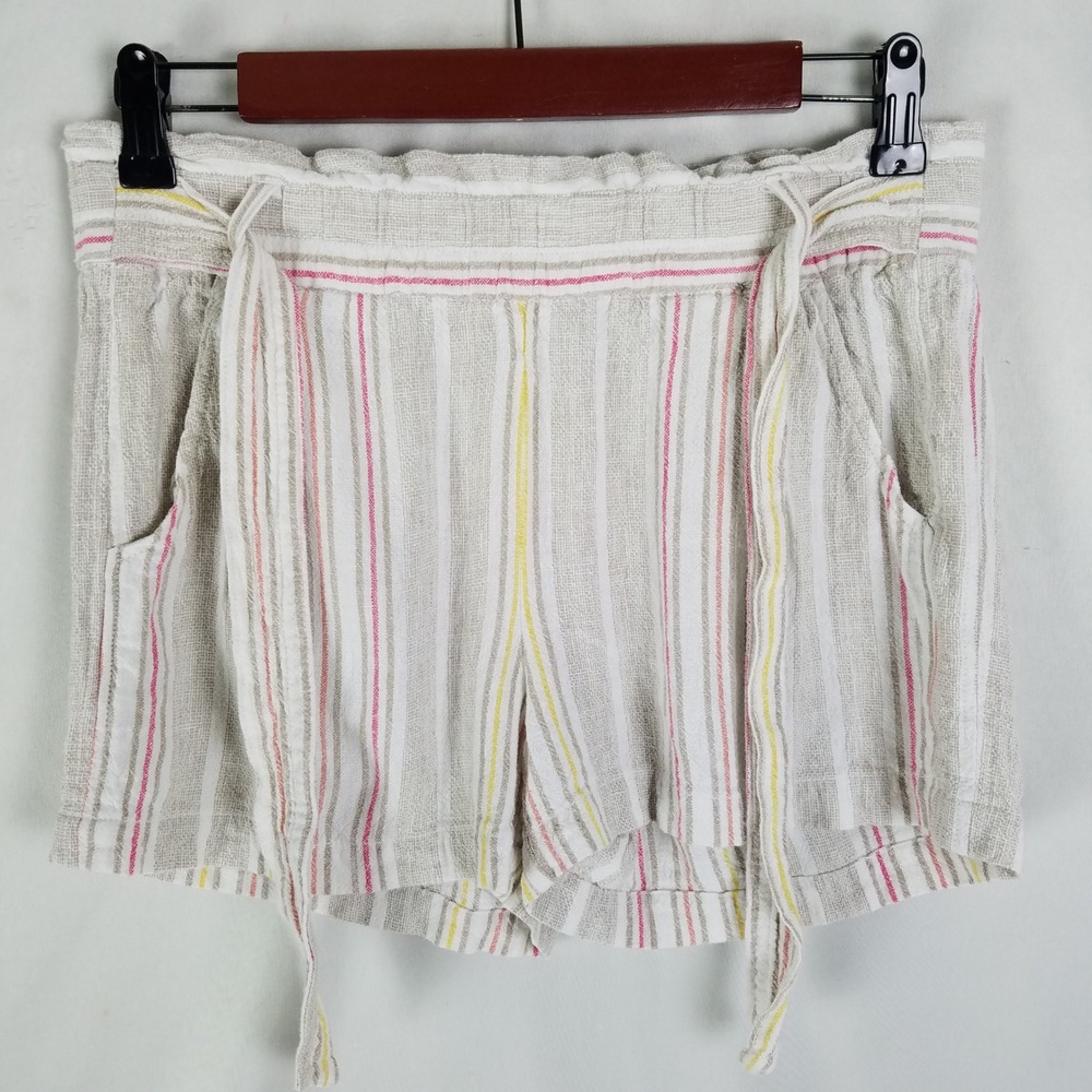 Jolt Striped Linen‎ Blend Paperbag Waist Shorts Women Size S Pink Yellow
